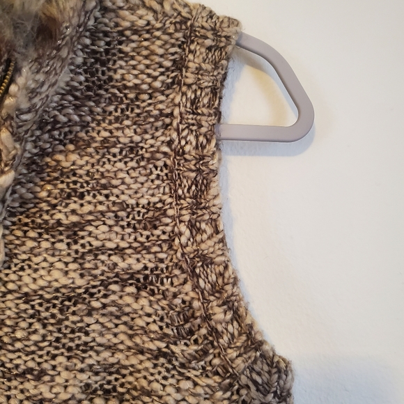 Charter Club Brown Tweed Metallic Faux Fur Collar Wool Blend Zipper Boho Vest - Picture 9 of 13